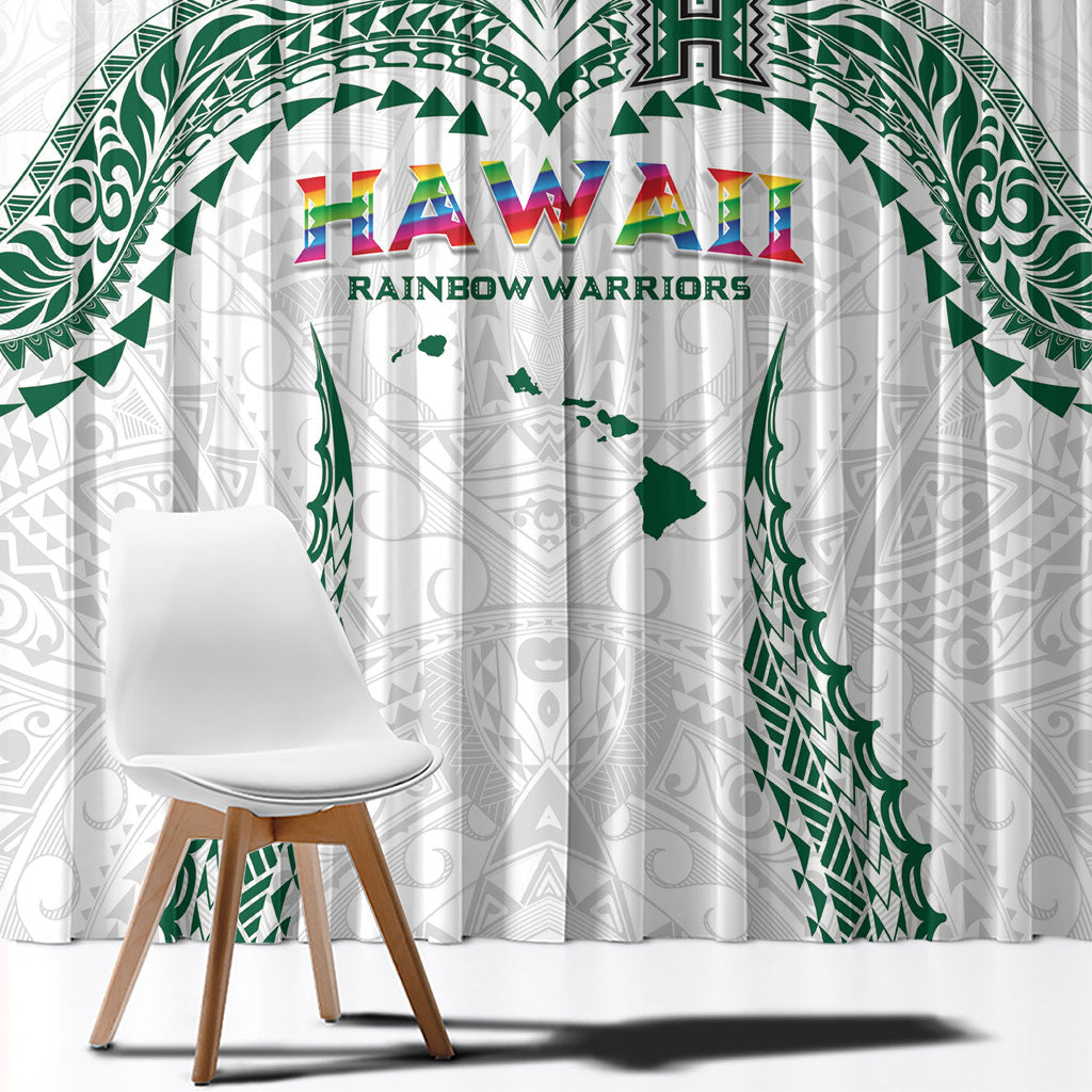 Hawaii Rainbow Warriors Window Curtain Polynesian Motif White Color