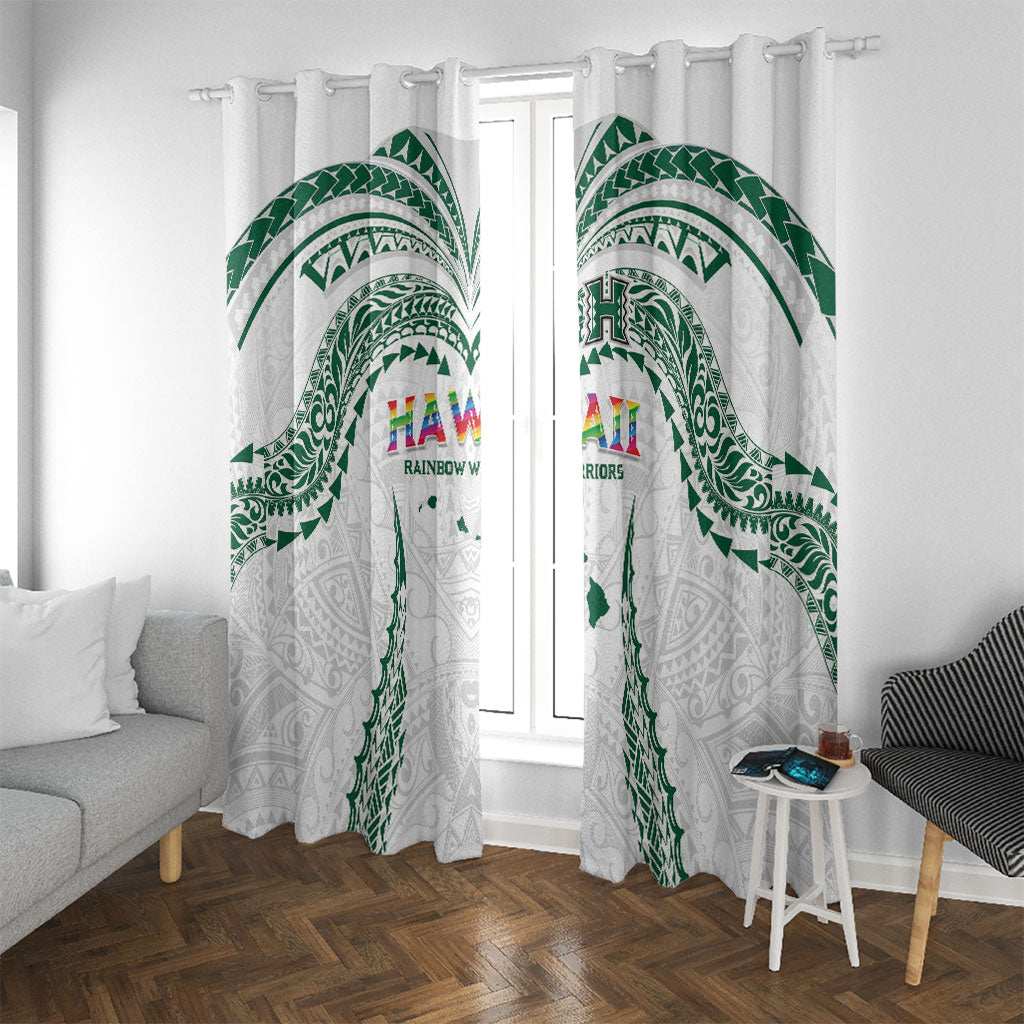 Hawaii Rainbow Warriors Window Curtain Polynesian Motif White Color
