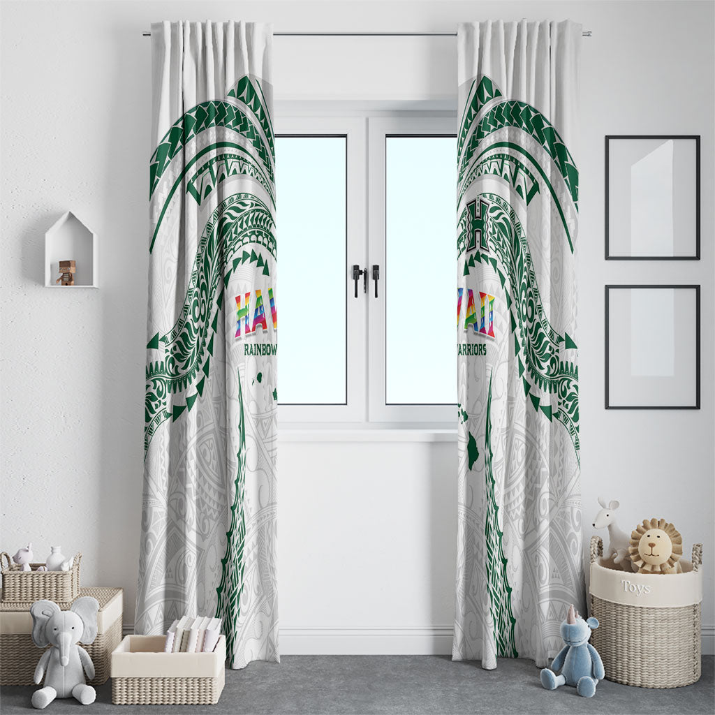 Hawaii Rainbow Warriors Window Curtain Polynesian Motif White Color