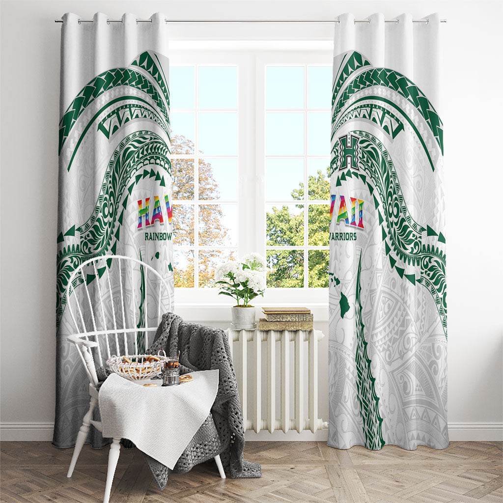 Hawaii Rainbow Warriors Window Curtain Polynesian Motif White Color
