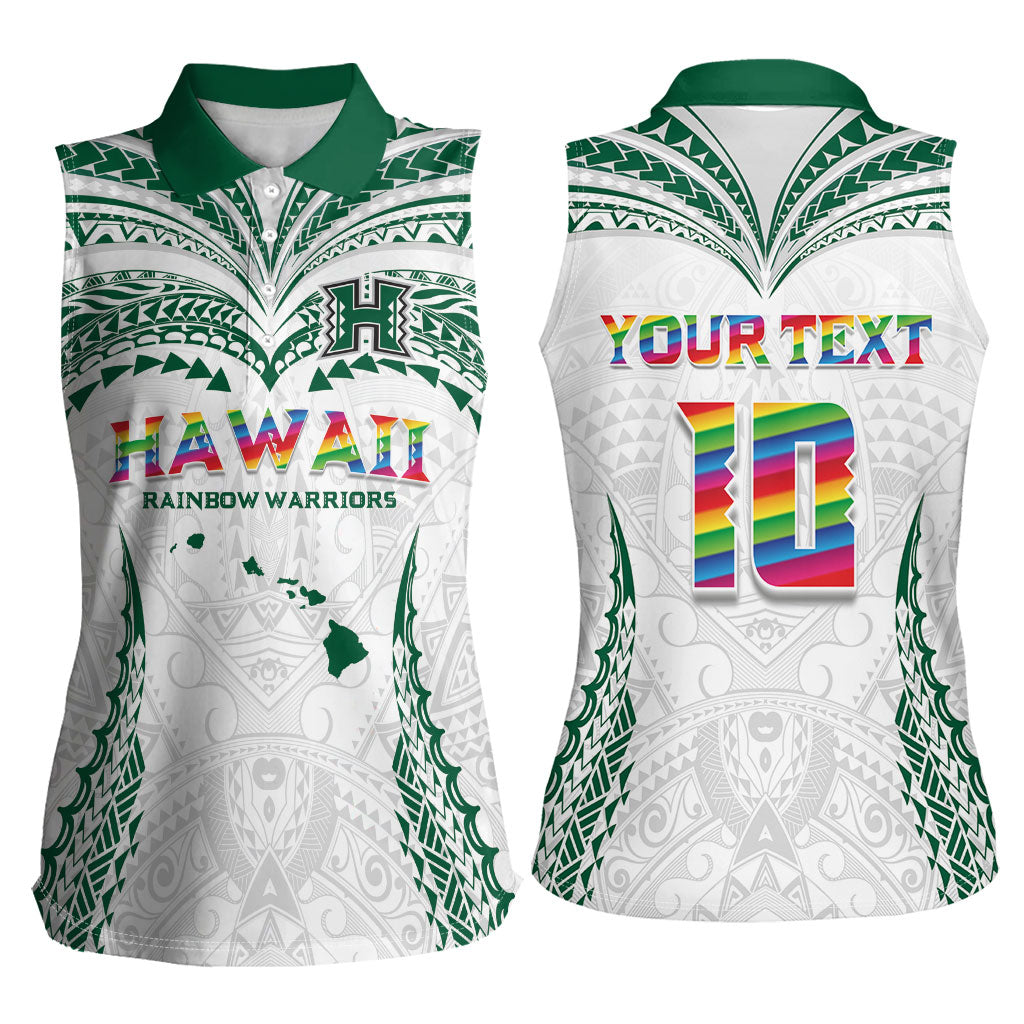 Custom Hawaii Rainbow Warriors Women Sleeveless Polo Shirt Polynesian Motif White Color