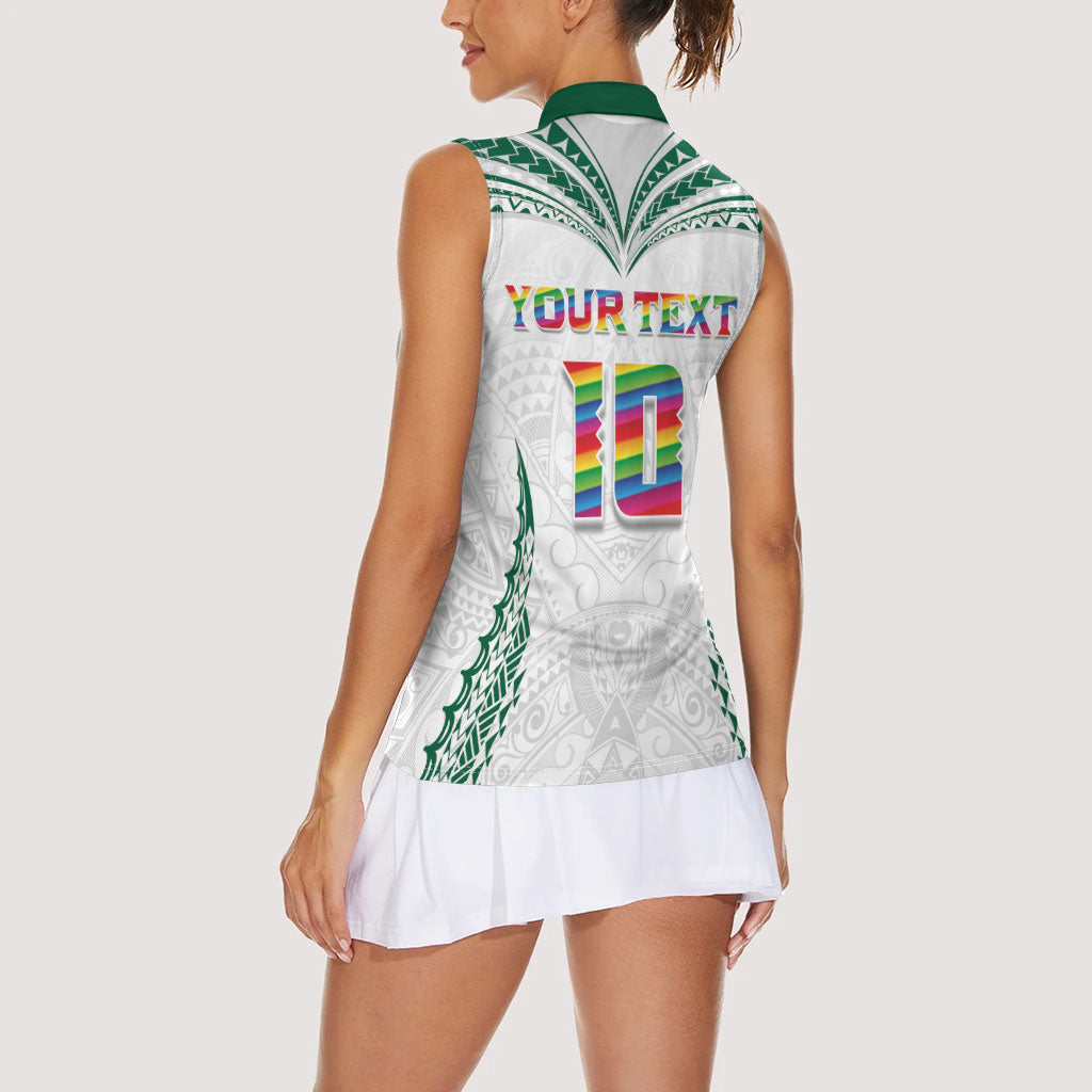 Custom Hawaii Rainbow Warriors Women Sleeveless Polo Shirt Polynesian Motif White Color
