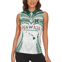 Custom Hawaii Rainbow Warriors Women Sleeveless Polo Shirt Polynesian Motif White Color