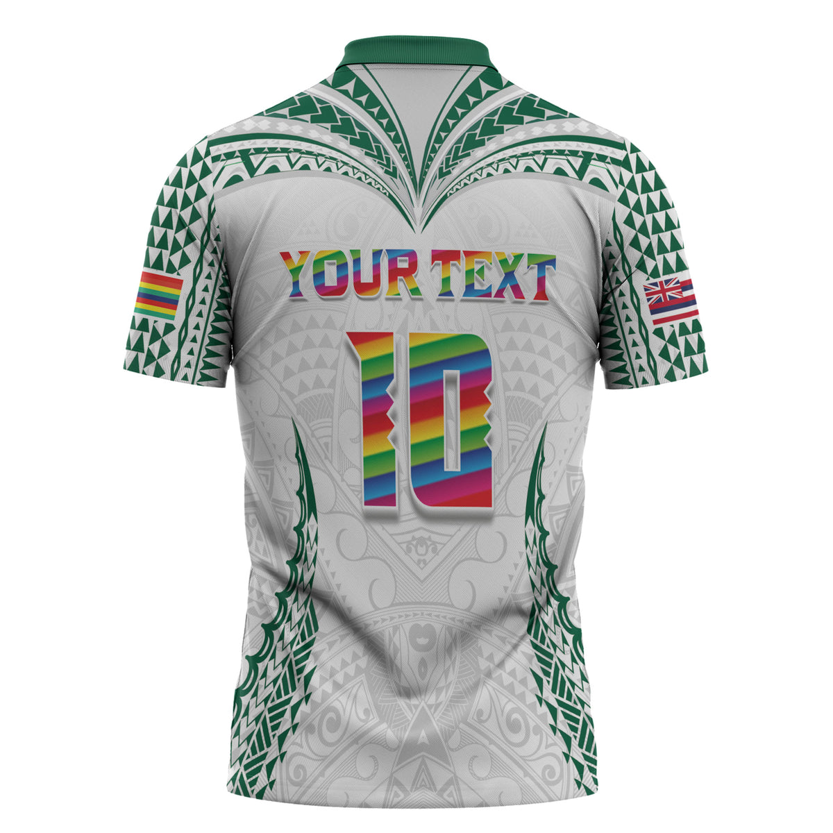 Custom Hawaii Rainbow Warriors Zipper Polo Shirt Polynesian Motif White Color