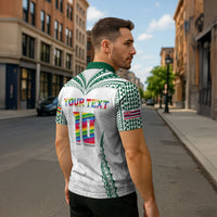 Custom Hawaii Rainbow Warriors Zipper Polo Shirt Polynesian Motif White Color