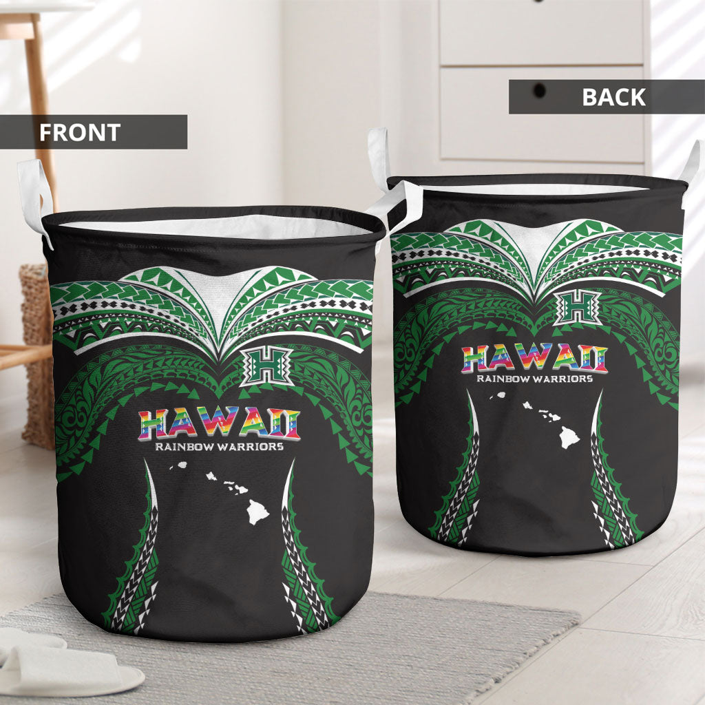 Hawaii Rainbow Warriors Laundry Basket Polynesian Motif Black Color