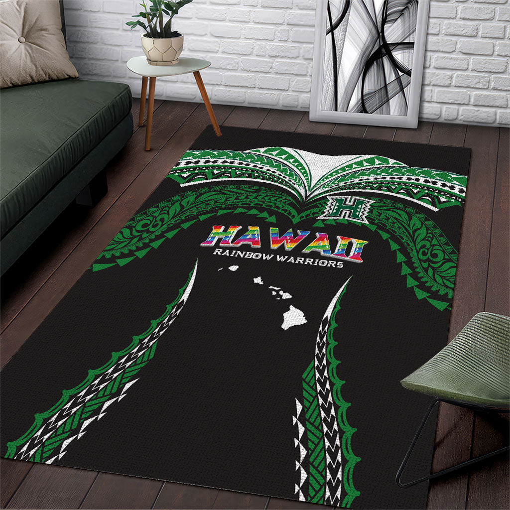 Hawaii Rainbow Warriors Area Rug Polynesian Motif Black Color
