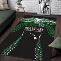 Hawaii Rainbow Warriors Area Rug Polynesian Motif Black Color
