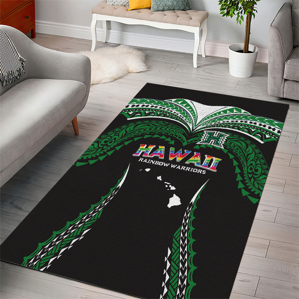 Hawaii Rainbow Warriors Area Rug Polynesian Motif Black Color
