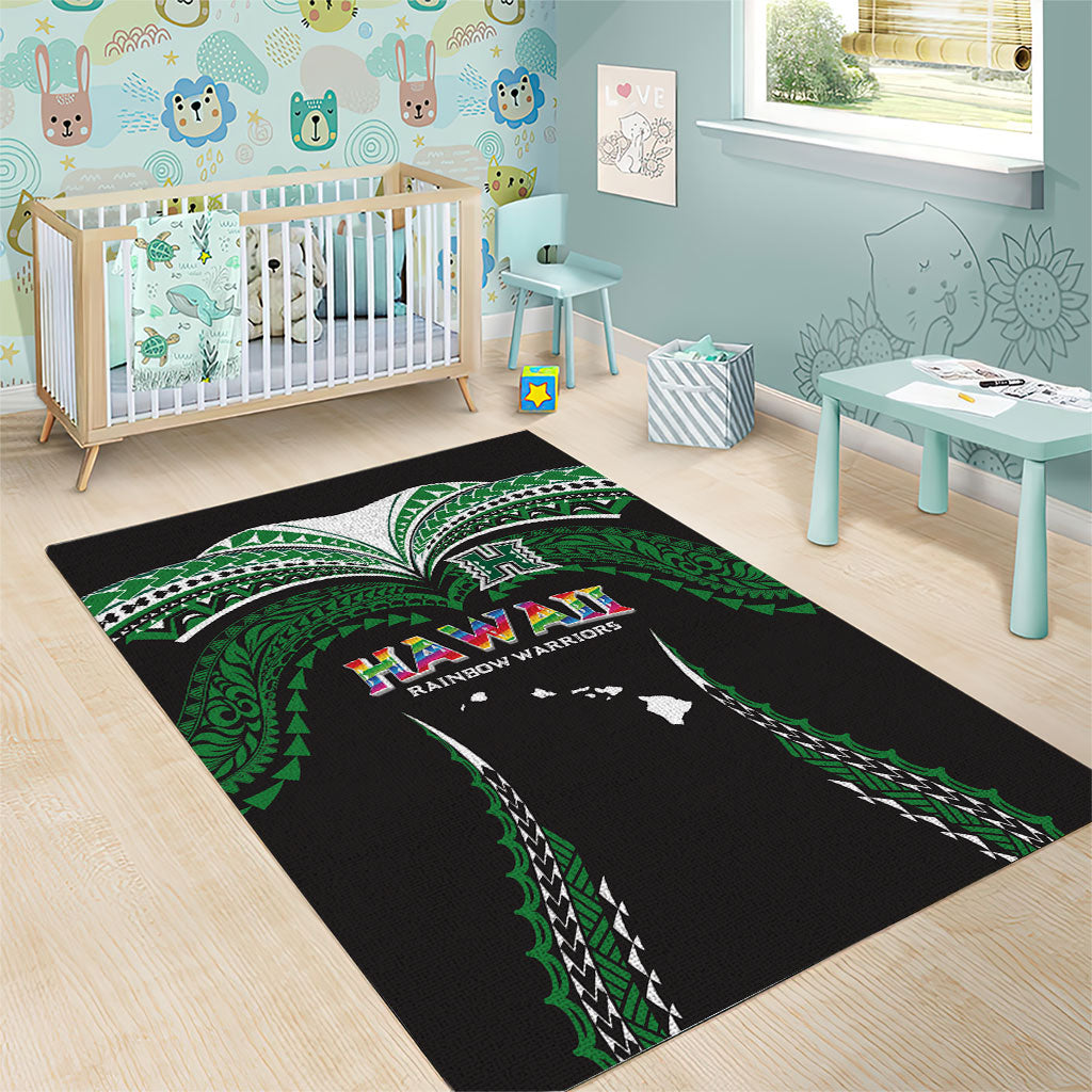 Hawaii Rainbow Warriors Area Rug Polynesian Motif Black Color