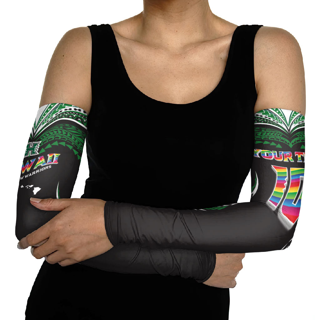Custom Hawaii Rainbow Warriors Arm Sleeves Polynesian Motif Black Color