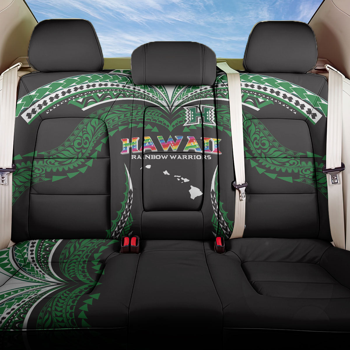 Hawaii Rainbow Warriors Back Car Seat Cover Polynesian Motif Black Color