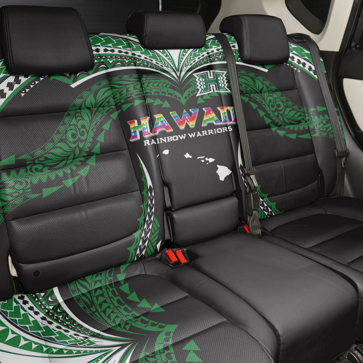 Hawaii Rainbow Warriors Back Car Seat Cover Polynesian Motif Black Color