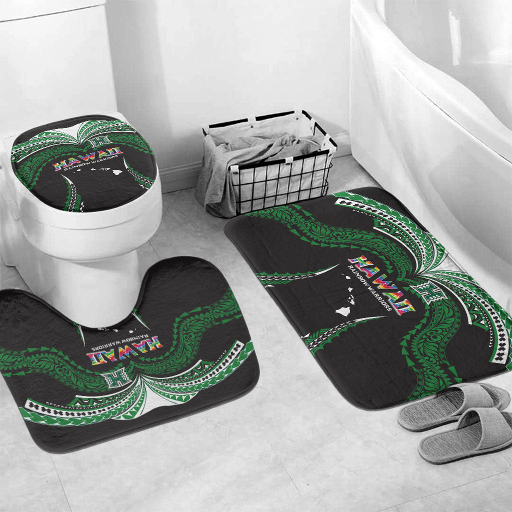 Hawaii Rainbow Warriors Bathroom Set Polynesian Motif Black Color