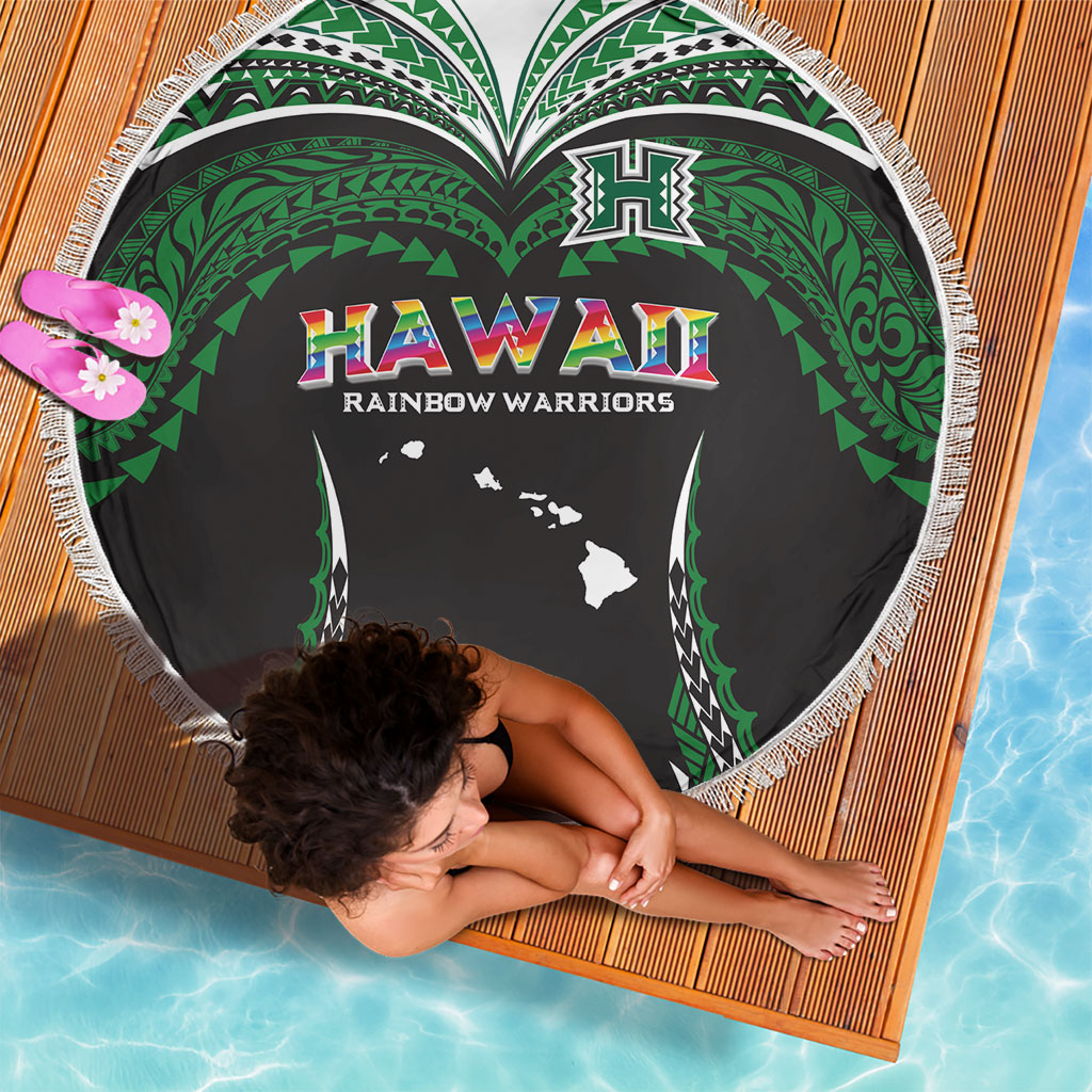 Hawaii Rainbow Warriors Beach Blanket Polynesian Motif Black Color