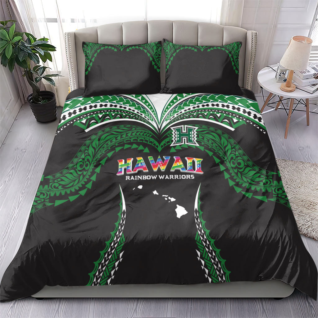 Hawaii Rainbow Warriors Bedding Set Polynesian Motif Black Color