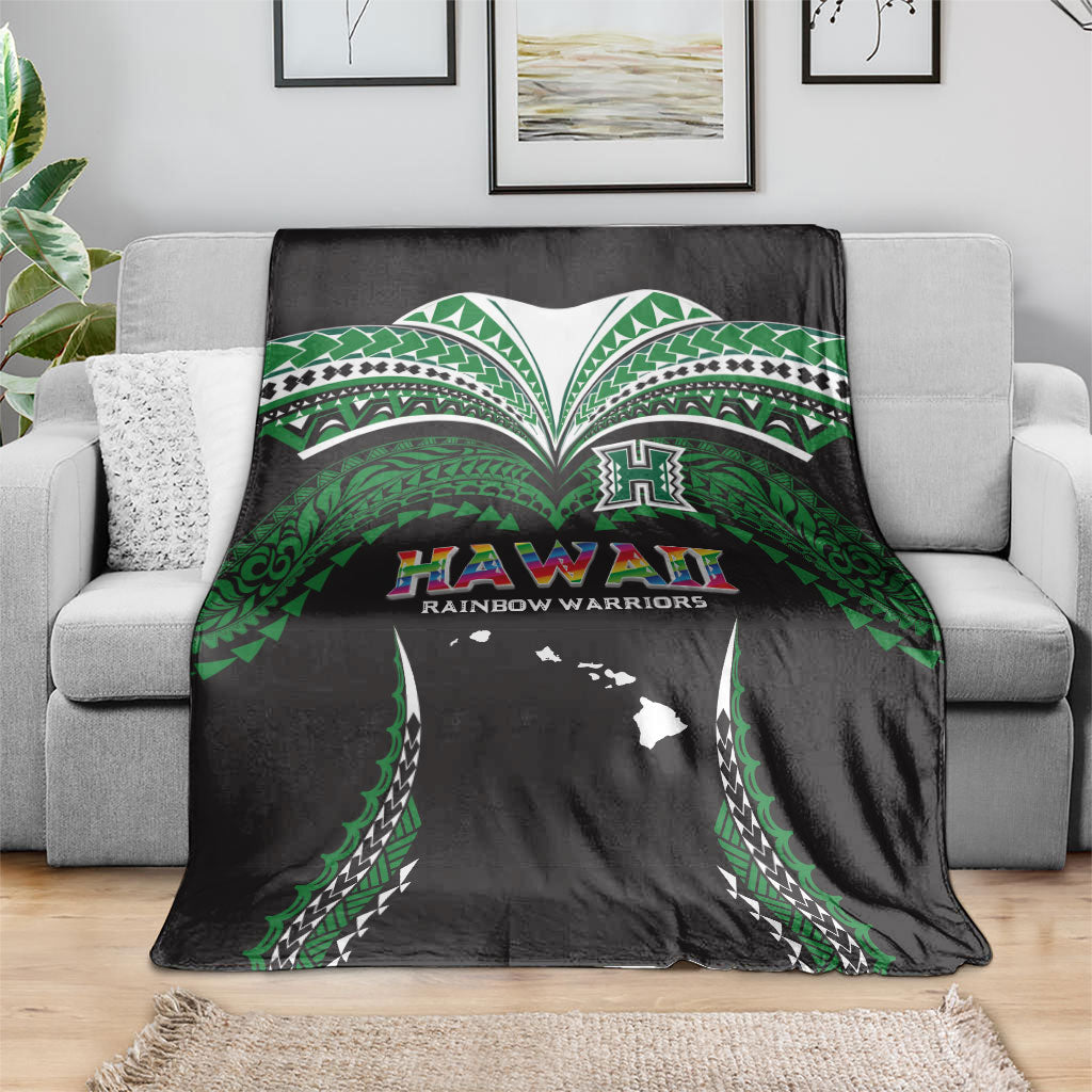 Hawaii Rainbow Warriors Blanket Polynesian Motif Black Color