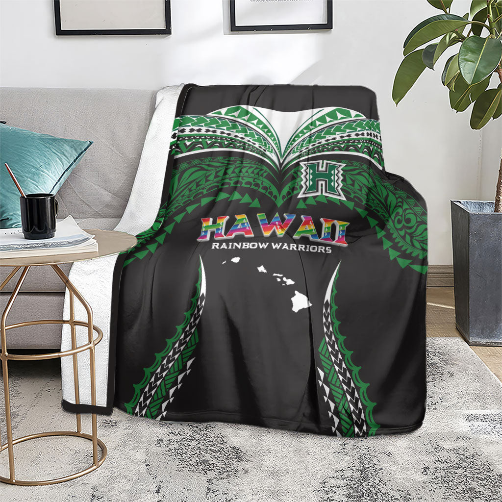 Hawaii Rainbow Warriors Blanket Polynesian Motif Black Color