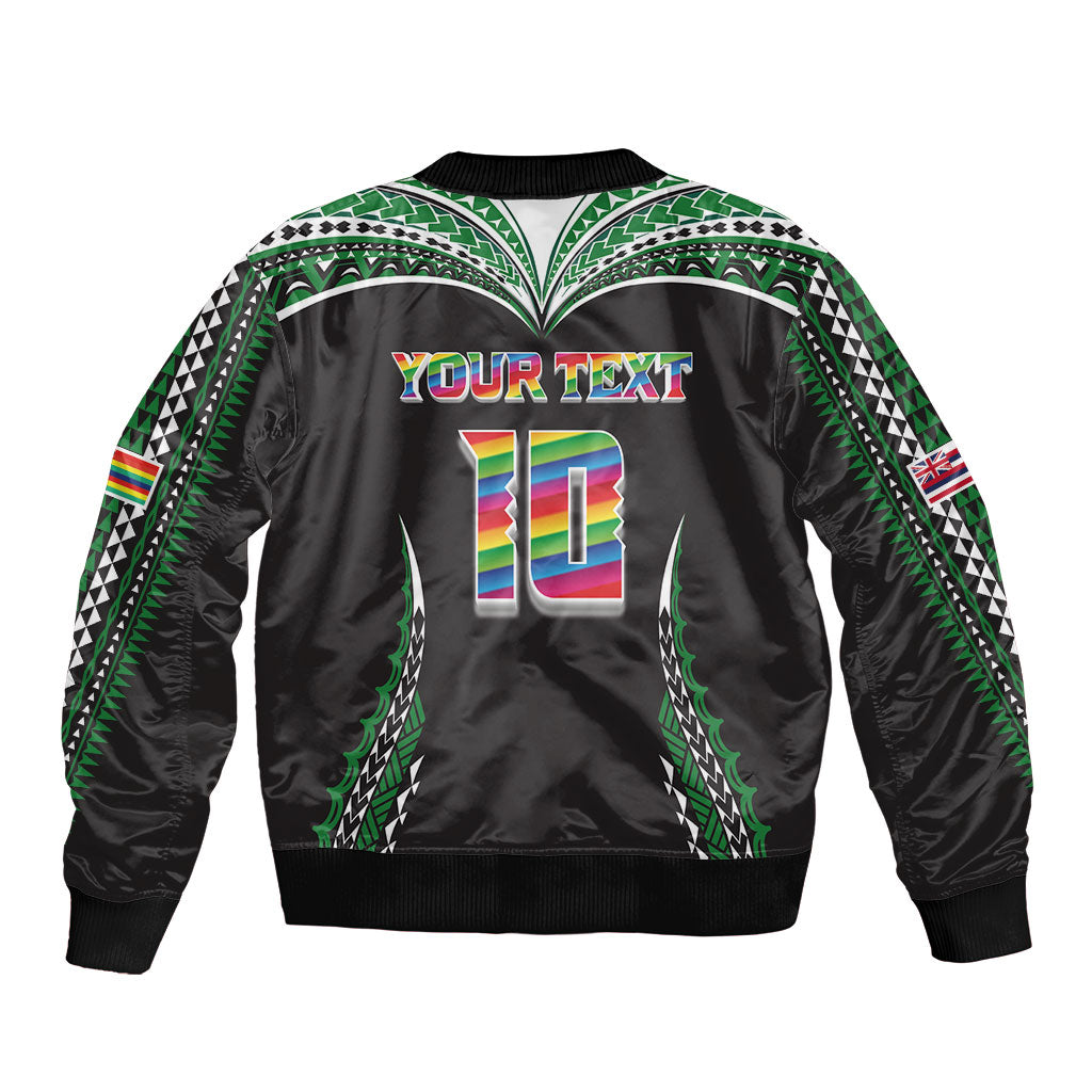 Custom Hawaii Rainbow Warriors Bomber Jacket Polynesian Motif Black Color