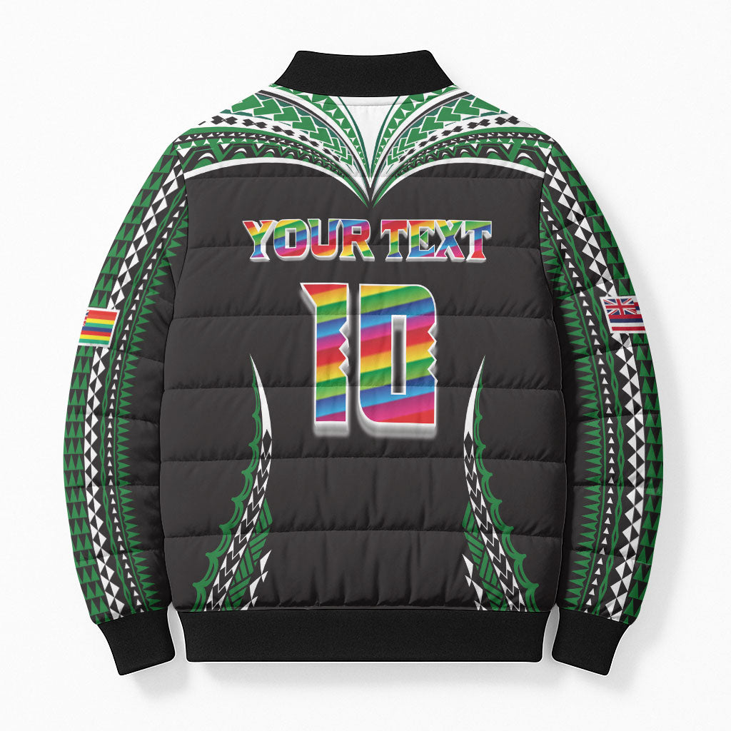Custom Hawaii Rainbow Warriors Bomber Puffer Jacket Polynesian Motif Black Color