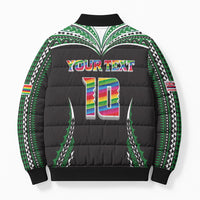 Custom Hawaii Rainbow Warriors Bomber Puffer Jacket Polynesian Motif Black Color