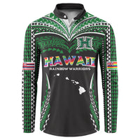Custom Hawaii Rainbow Warriors Button Sweatshirt Polynesian Motif Black Color