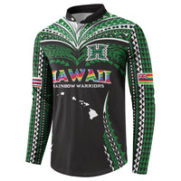 Custom Hawaii Rainbow Warriors Button Sweatshirt Polynesian Motif Black Color