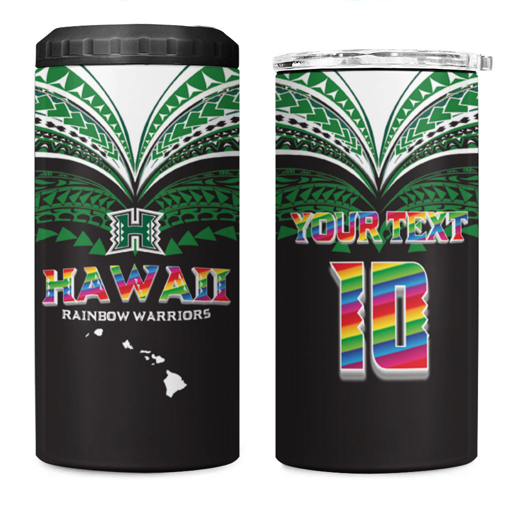 Custom Hawaii Rainbow Warriors 4 in 1 Can Cooler Tumbler Polynesian Motif Black Color