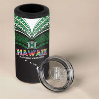 Custom Hawaii Rainbow Warriors 4 in 1 Can Cooler Tumbler Polynesian Motif Black Color
