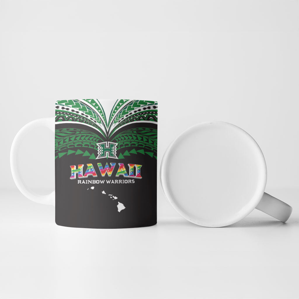 Custom Hawaii Rainbow Warriors Ceramic Mug Polynesian Motif Black Color