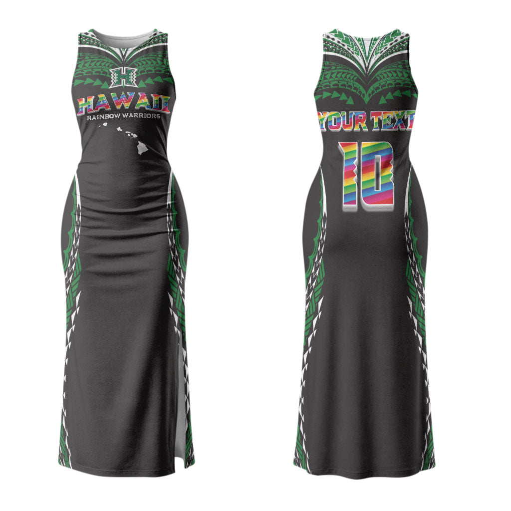 Custom Hawaii Rainbow Warriors Couples Matching Tank Maxi Dress and Hawaiian Shirt Polynesian Motif Black Color