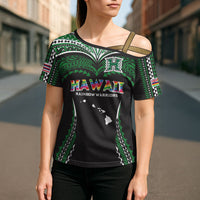 Custom Hawaii Rainbow Warriors Cross Shoulder Shirt Polynesian Motif Black Color