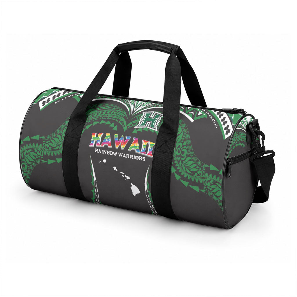 Hawaii Rainbow Warriors Duffle Bag Polynesian Motif Black Color