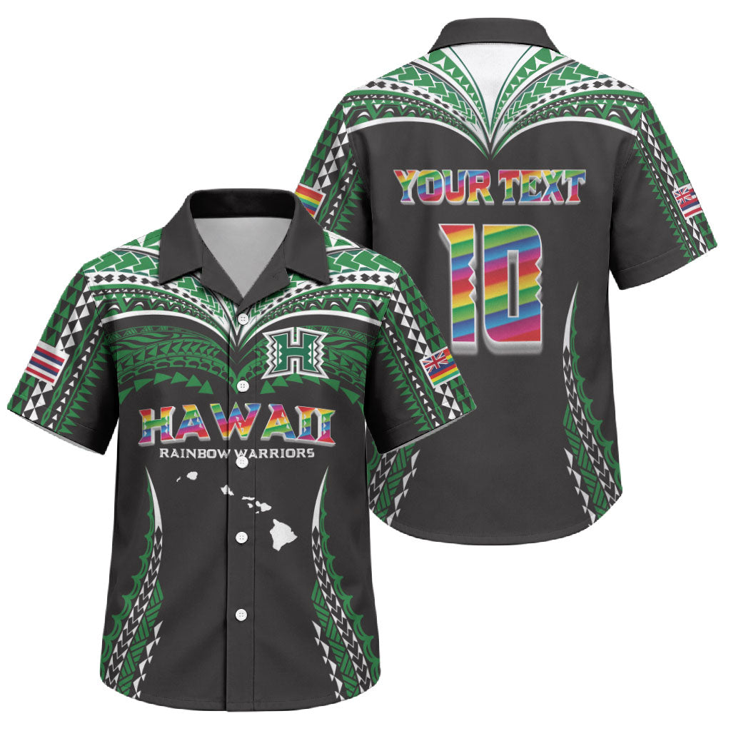 Custom Hawaii Rainbow Warriors Family Matching Off Shoulder Maxi Dress and Hawaiian Shirt Polynesian Motif Black Color