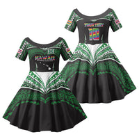 Custom Hawaii Rainbow Warriors Family Matching Off Shoulder Short Dress and Hawaiian Shirt Polynesian Motif Black Color