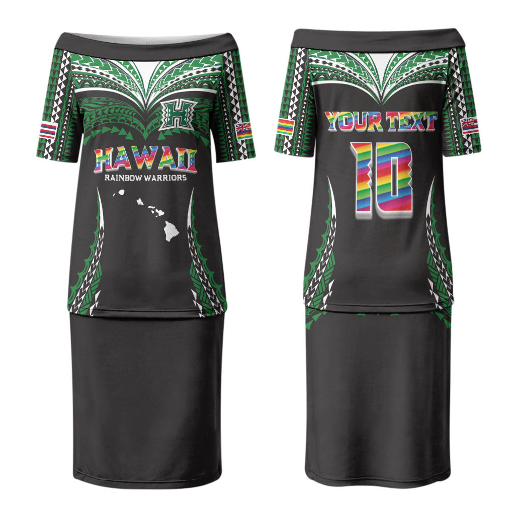 Custom Hawaii Rainbow Warriors Family Matching Puletasi and Hawaiian Shirt Polynesian Motif Black Color