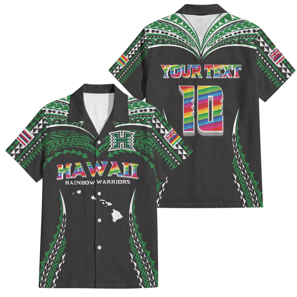 Custom Hawaii Rainbow Warriors Family Matching Puletasi and Hawaiian Shirt Polynesian Motif Black Color