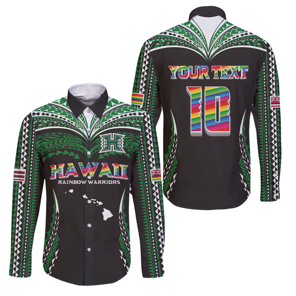 Custom Hawaii Rainbow Warriors Family Matching Puletasi and Hawaiian Shirt Polynesian Motif Black Color