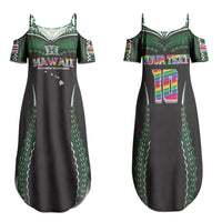 Custom Hawaii Rainbow Warriors Family Matching Summer Maxi Dress and Hawaiian Shirt Polynesian Motif Black Color