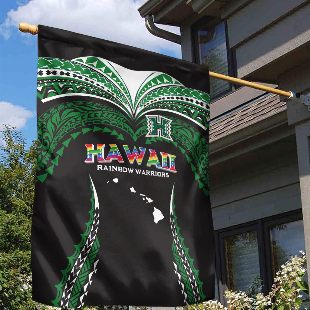 Hawaii Rainbow Warriors Garden Flag Polynesian Motif Black Color