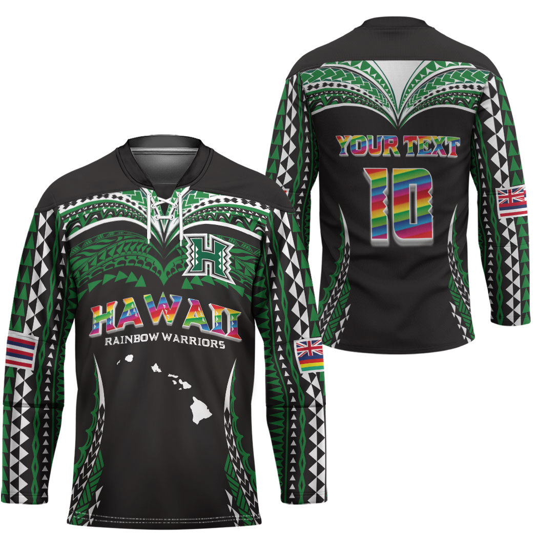 Custom Hawaii Rainbow Warriors Hockey Jersey Polynesian Motif Black Color