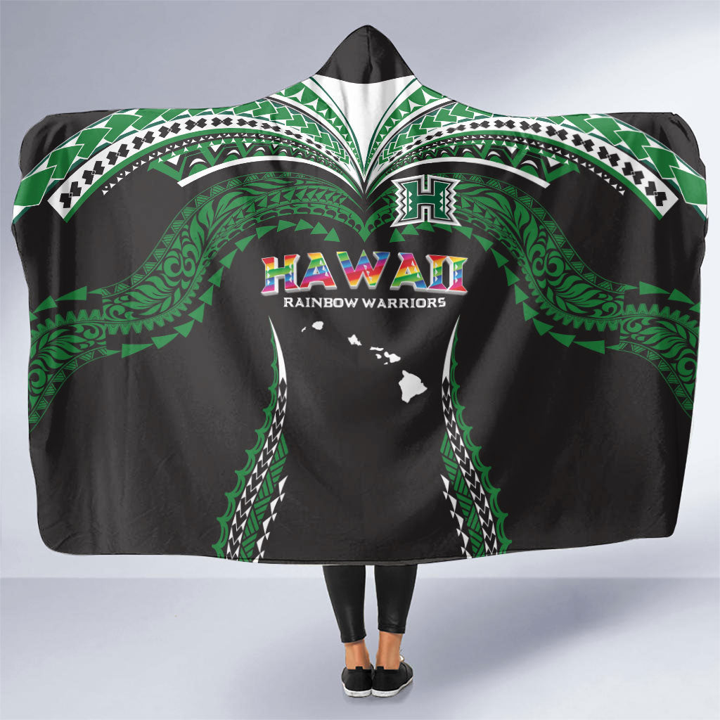 Hawaii Rainbow Warriors Hooded Blanket Polynesian Motif Black Color LT03 One Size Black - Polynesian Pride