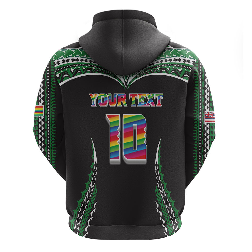 Custom Hawaii Rainbow Warriors Hoodie Polynesian Motif Black Color