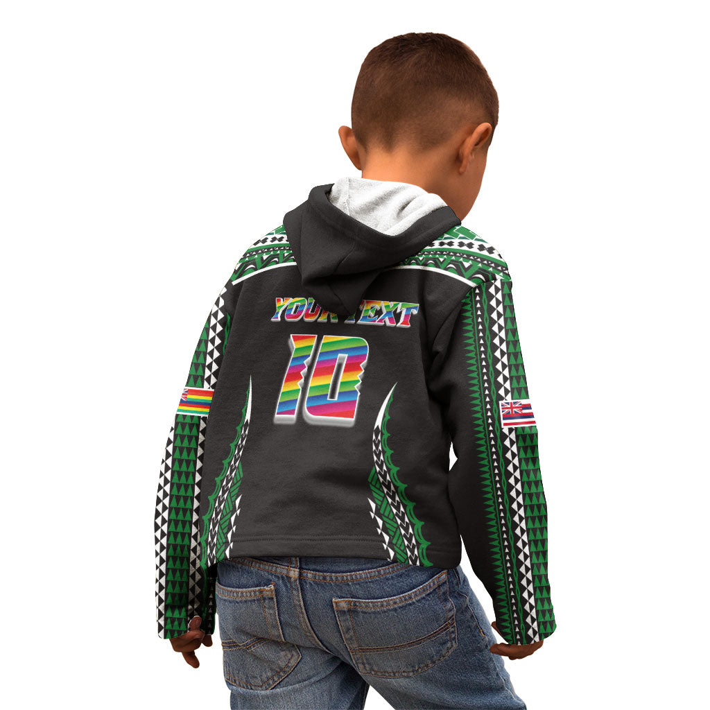Custom Hawaii Rainbow Warriors Kid Hoodie Polynesian Motif Black Color