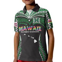 Custom Hawaii Rainbow Warriors Kid Polo Shirt Polynesian Motif Black Color