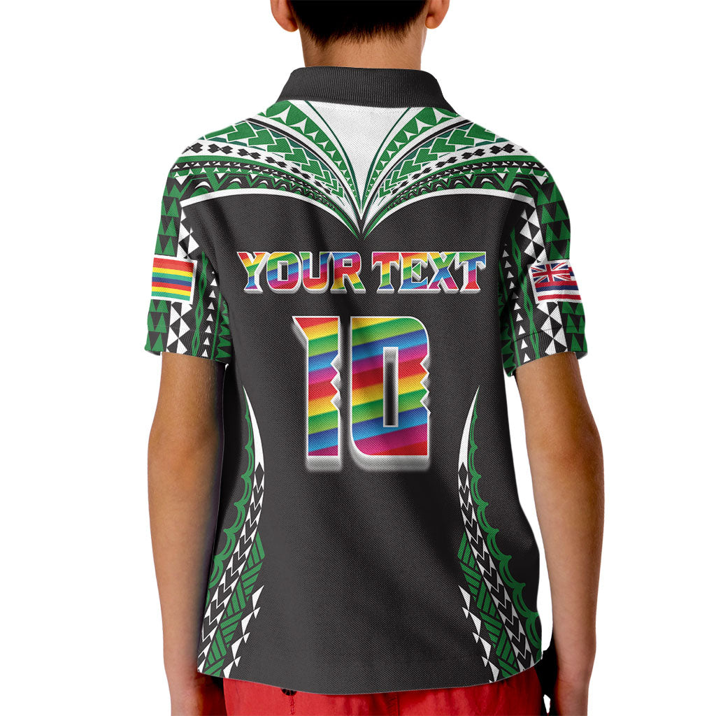 Custom Hawaii Rainbow Warriors Kid Polo Shirt Polynesian Motif Black Color