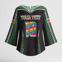 Custom Hawaii Rainbow Warriors Kimono Sleeve Blouse Polynesian Motif Black Color