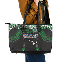 Hawaii Rainbow Warriors Leather Tote Bag Polynesian Motif Black Color