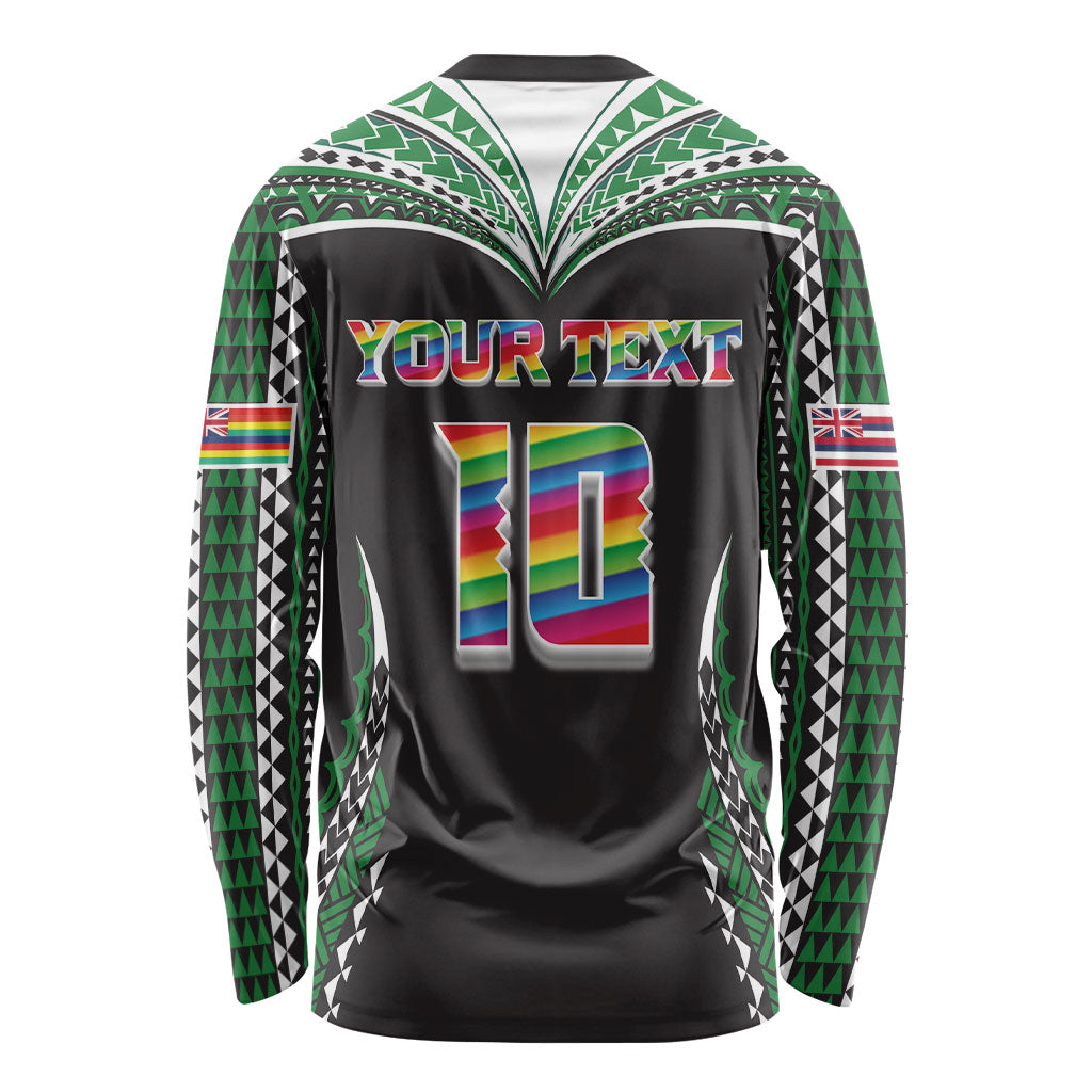 Custom Hawaii Rainbow Warriors Long Sleeve Shirt Polynesian Motif Black Color