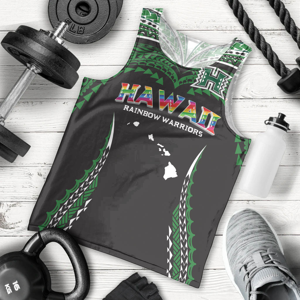 Custom Hawaii Rainbow Warriors Men Tank Top Polynesian Motif Black Color